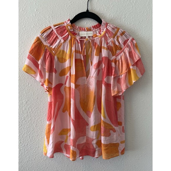 Caballero Women's Blouse Top Size XS Short Sleeve Flowy Colorful Pleated Boho - Picture 1 of 13